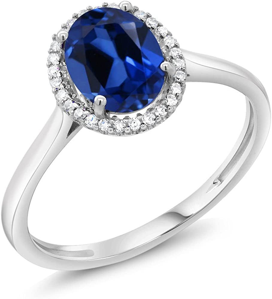 10K White Gold Blue Created Sapphire and Diamond Women Engagement Ring (1.60 Ct