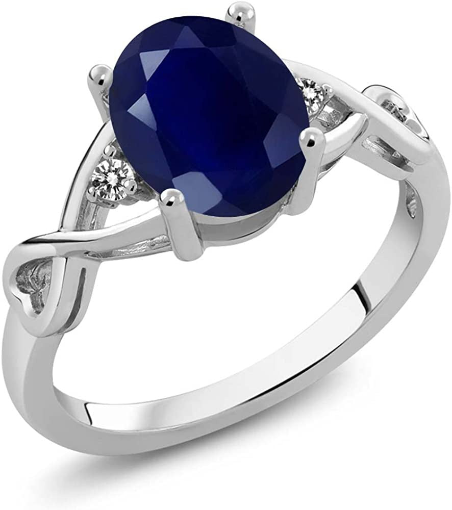 925 Sterling Silver Blue Sapphire and White Diamond Women'S Ring (2.56 Cttw, Gem