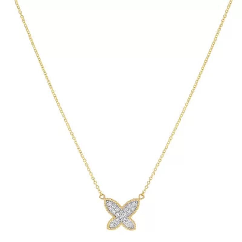S Collection 1/5 CT. T.W. Butterfly Shape Diamond Necklace in 14K Yellow Gold