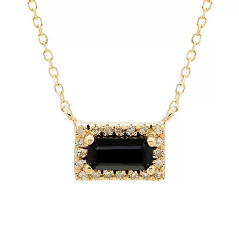 Onyx and .06 CT. T.W. Diamond Baguette Pendant Necklace in 14K Gold