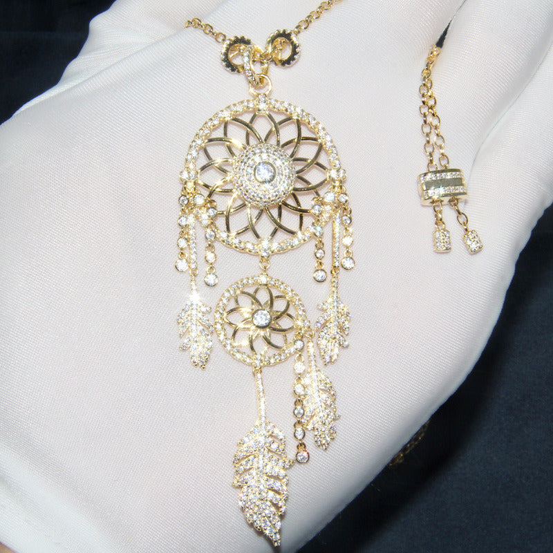 Sterling Silver Necklace Women'S Set Diamond Dream Catcher Long