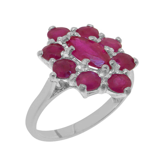 LBG British Made 925 Sterling Silver Ring with Natural Ruby Womens Statement Rin