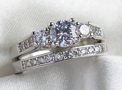 Sz6-9 10Kt Wedding&Engagement Ring Bridal Set White Gold Filled Three Stone CZ L