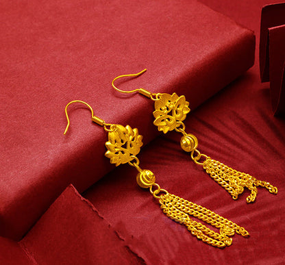 Gold-Plated Earrings Female Tassel Flower Asymmetric Earrings Sand Gold-Plated E