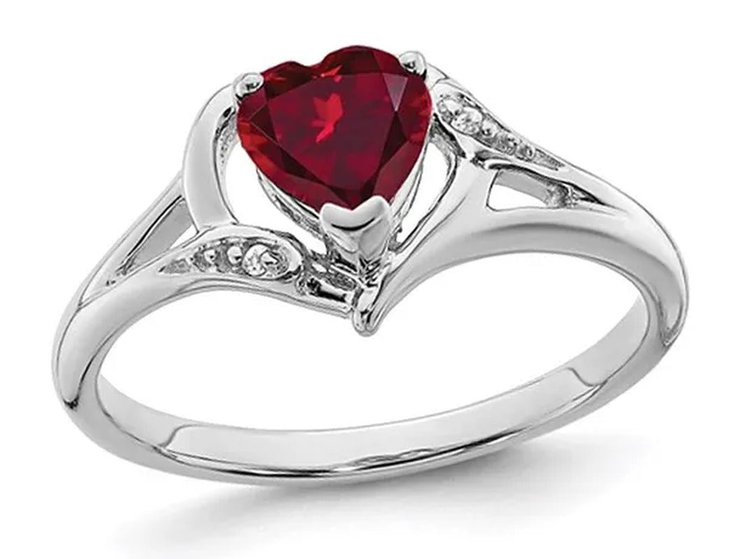 3/4 Carat (Ctw) Lab Created Heart Ruby Ring in 14K White Gold
