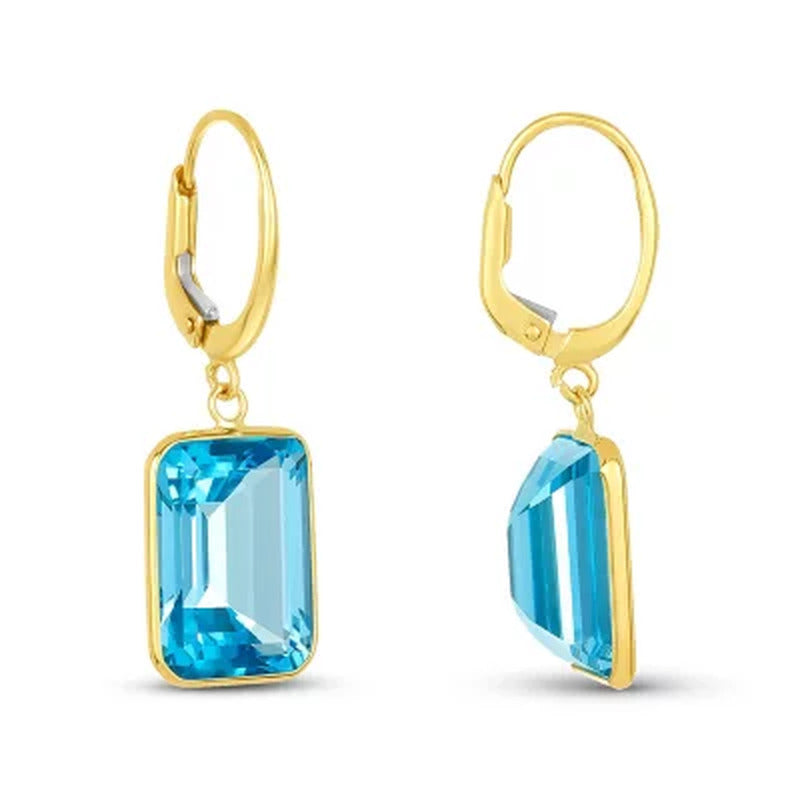 Emerald Sky Blue Topaz Dangle Earrings in 14K Yellow Gold