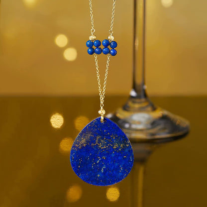 Lapis Teardrop and Station Pendant Necklace in 18Kt Gold over Sterling