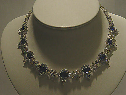 OVAL BLUE SAPPHIRE 9 SET WITH 84 MARQUISE SHAPE 75 PEAR SHAPE 77 ROUND NECKLACE