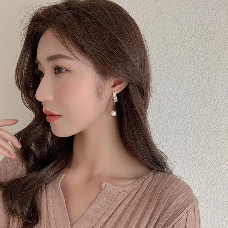 New Trend Elegant Pearl Tassel Long Crystal Earrings for Women Fashion Dangle Ea