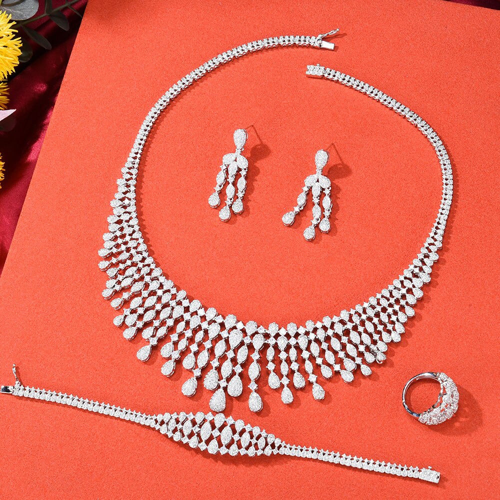 New Trendy 4PCS Full Micro CZ Luxury African Jewelry Set for Women Wedding