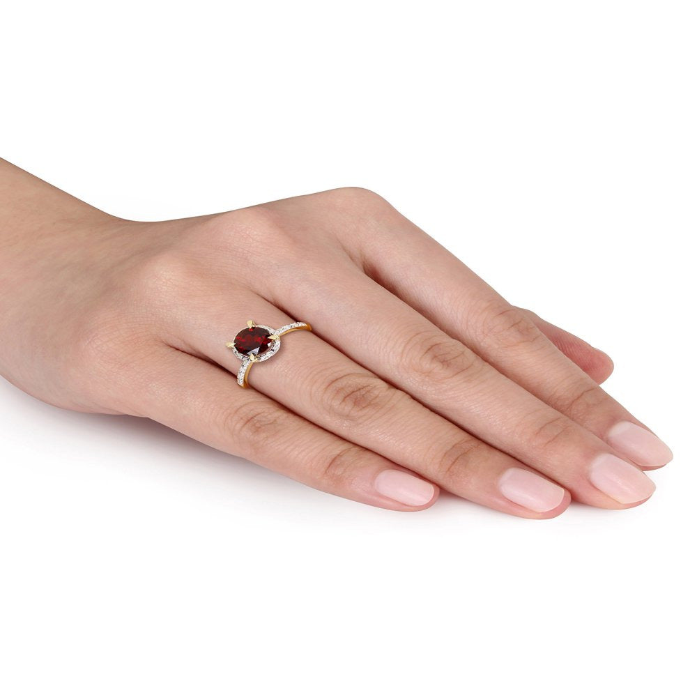 1-5/8 Carat T.G.W. Garnet and Diamond-Accent 10Kt Yellow Gold Halo Ring