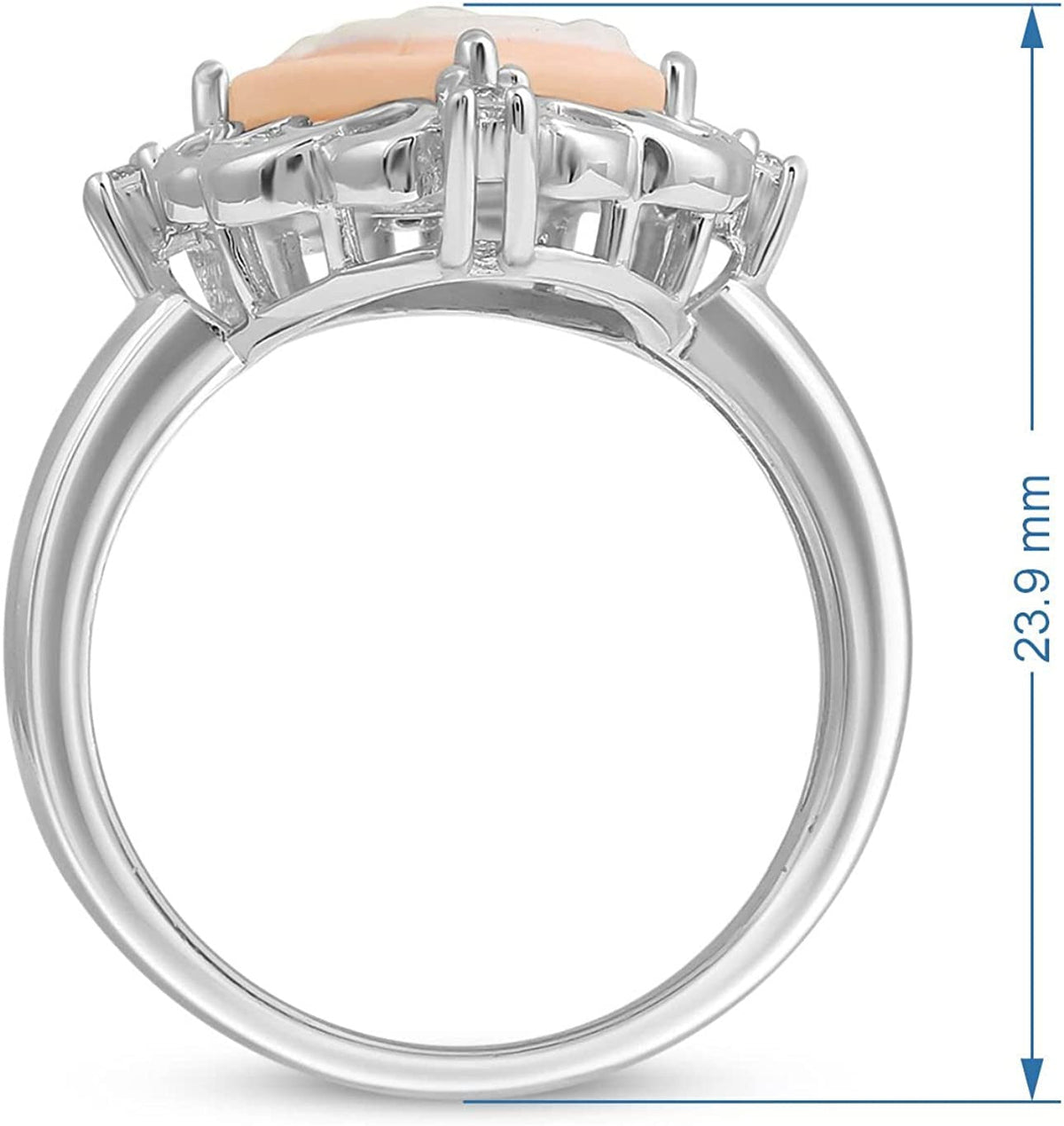 Pink Cameo Ring in Sterling Silver with round Created White Sapphire