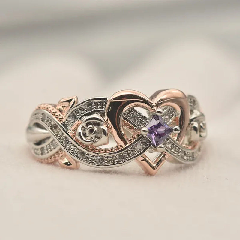 New Rose Princess Square Ring European and American Love Shape Ring Bride Weddin