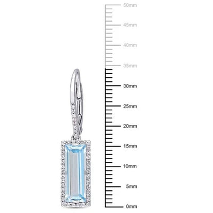 Blue Topaz and White Sapphire Dangle Halo Earrings in Sterling Silver