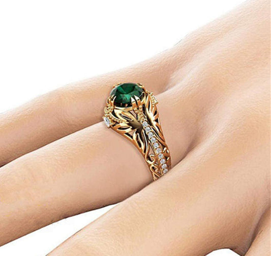 Fashion Jewelry 14K Gold Filled Emerald Diamond Ring Women Anniversary Engagemen