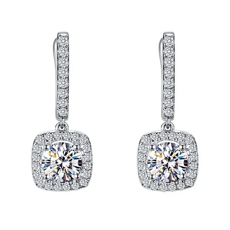 Luxury Elegant Exquisite 925 Sterling Silver Rose Gold Diamond Dangle Drop Earri