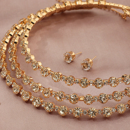 Simple Atmosphere Diamond Necklace Necklace Earrings Bracelet Three-Piece Set