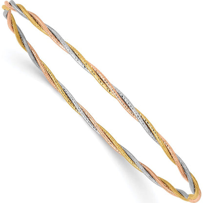 14K Tri-Color Diamond-Cut Twisted Slip-On Bangle (7.25 X 2) Made in Turkey Db575