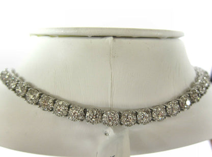 DIAMOND NECKLACE ROUND BRILLIANT BIG HALO GRADUATED AROUND SET CENTER 9.00 MM