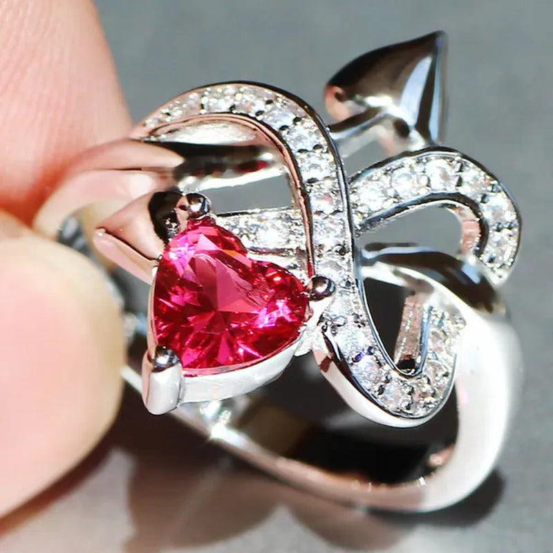 Eros Ring 925 Silver Natural Gemstones White Sapphire & Ruby Wedding Birthstone