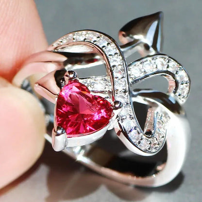 Eros Ring 925 Silver Natural Gemstones White Sapphire & Ruby Wedding Birthstone