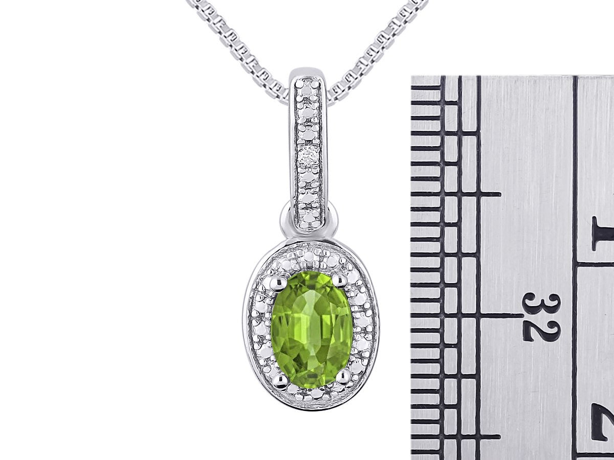 Diamond & Peridot Pendant Necklace in 14K White Gold with 18" Gold Chain - Augus