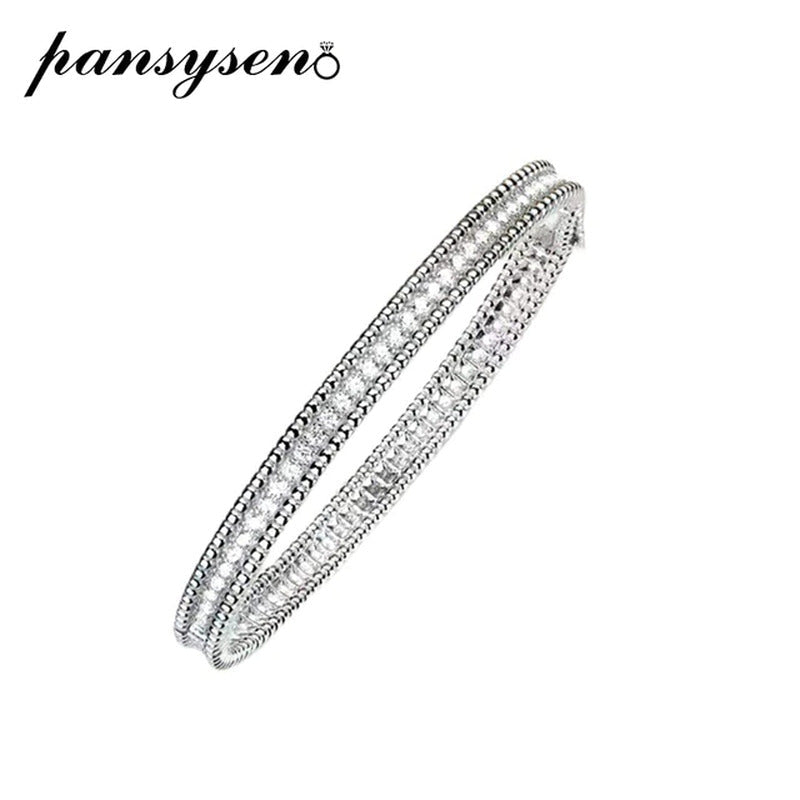 100% 925 Sterling Silver Simulated Moissanite Diamond Charm Bracelets Bangle
