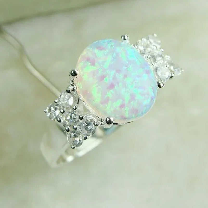 Princess Charm Crystal 925 Sterling Silver Fire Opal Ring Anniversary Gift Engag