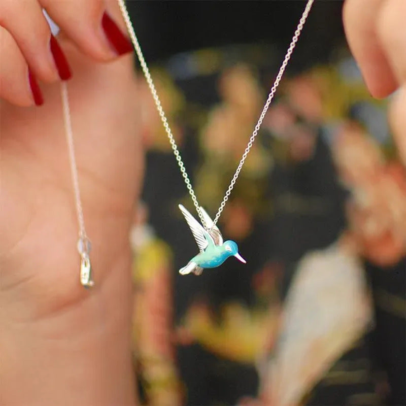 Fashion Hummingbird Pendant Necklace Cute Blue Enamel Bird Pendant Bridal Weddin