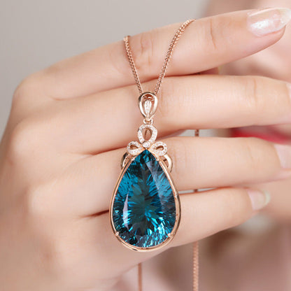 Novel Big Bare Graphite Blue Diamond Pendant Necklace Simulation