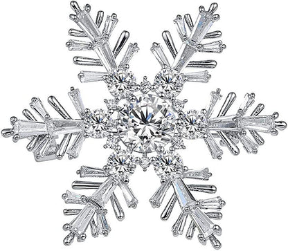 White Gold Plated Cubic Zirconia CZ Winter Art Deco Snowflake Flower Clear Brooc