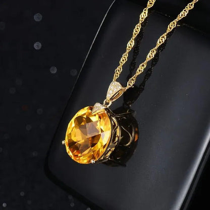 Big Citrine Gemstones Yellow Crystal Pendant Necklace for Women Diamonds Gold Co