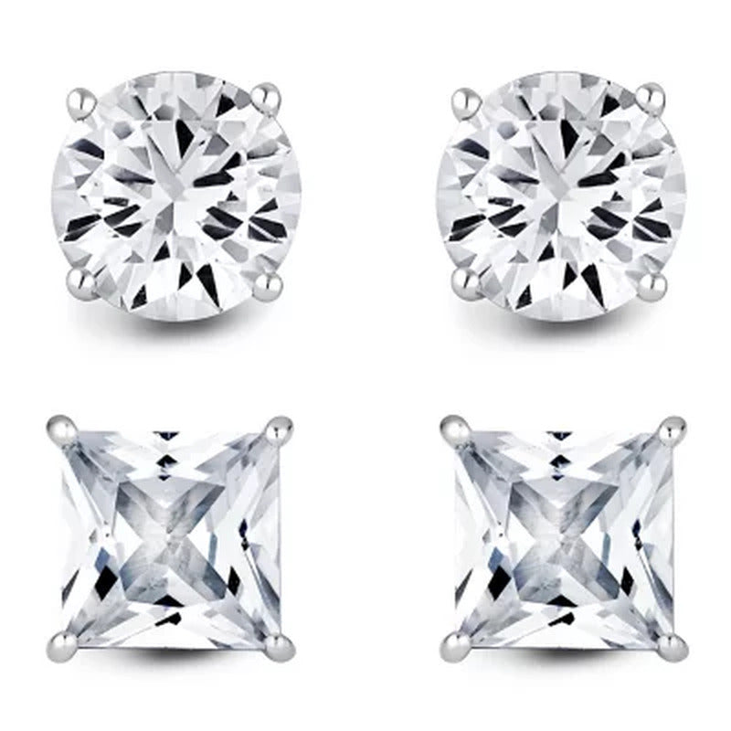 14K Gold Lab-Created White Sapphire Boxed Earring Set, Choose Shape