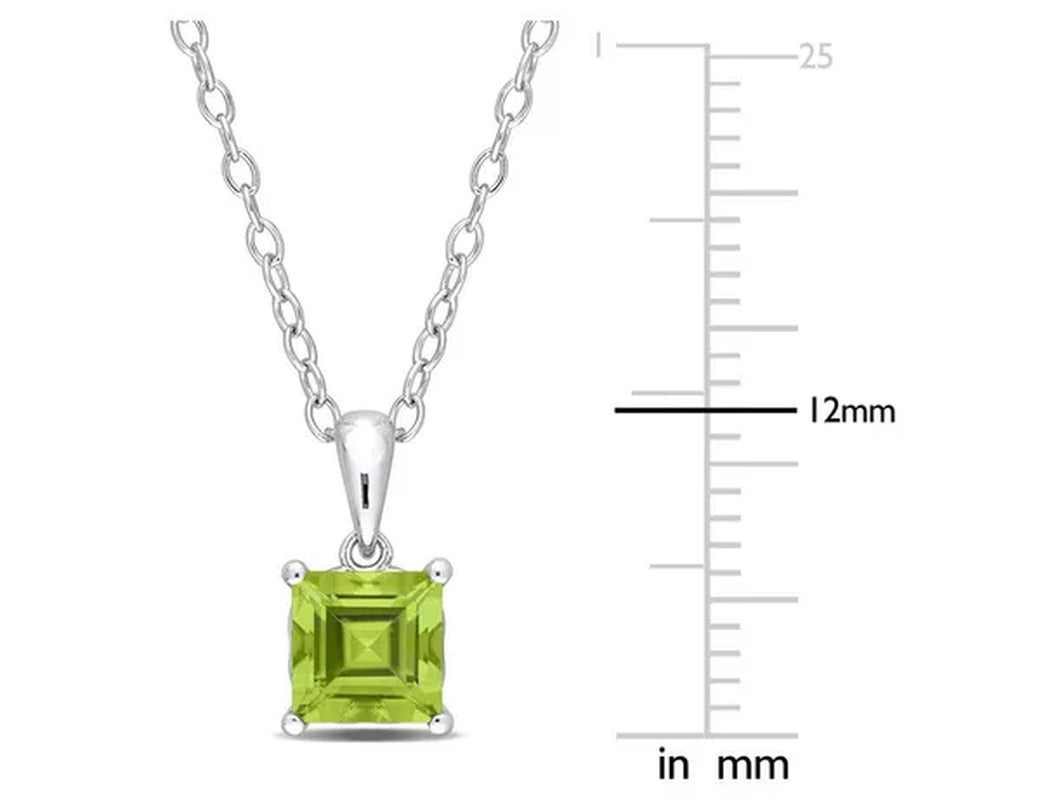 1.20 Carat (Ctw) Peridot Princess Solitaire Pendant Necklace in Sterling Silver
