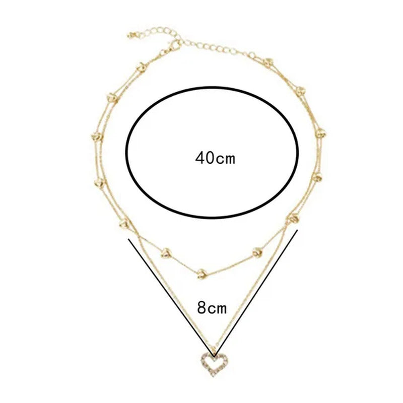 Trendy High-End Gold Double Heart Necklace with Diamonds
