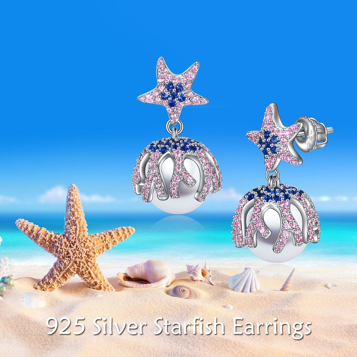 Starfish Earrings Pearl Stud Earrings Sterling Silver Jewelry for Women