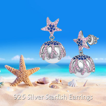 Starfish Earrings Pearl Stud Earrings Sterling Silver Jewelry for Women