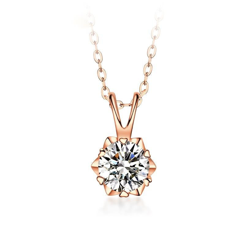 Silver Six Prong Solitaire Diamond Pendant Marriage Proposal Wedding Necklace