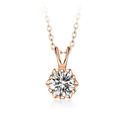 Silver Six Prong Solitaire Diamond Pendant Marriage Proposal Wedding Necklace