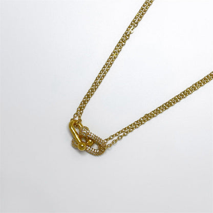 U-Shaped Horseshoe Buckle Gold Plated Diamond Necklace