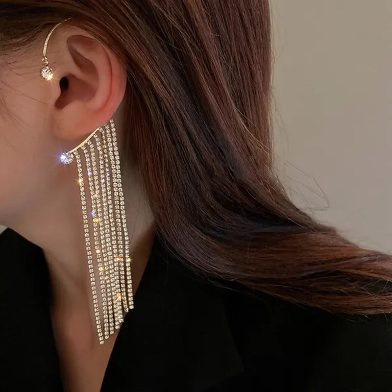 1Pc New Sparkling Diamond Tassel Ear Cuff Dangle Tassel Ear Cuff Earrings withou