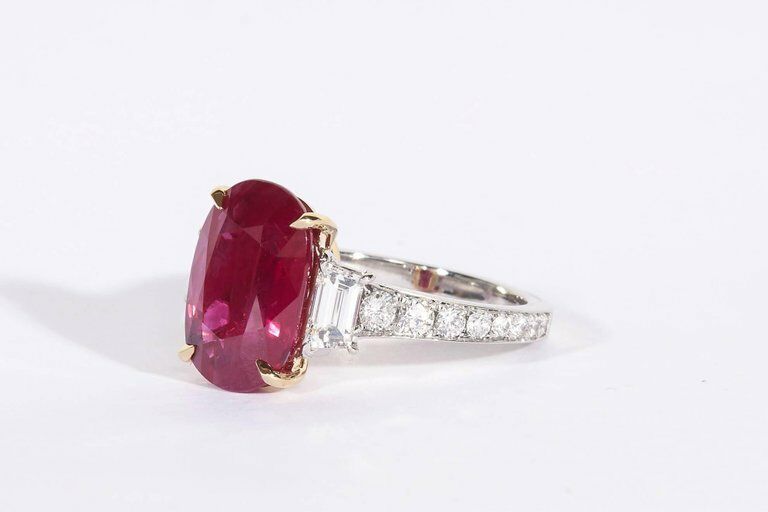 GRS Certified 6.01 Carat GIA Cert Ruby 1.10 Carat Diamond Platinum Ring Ruby