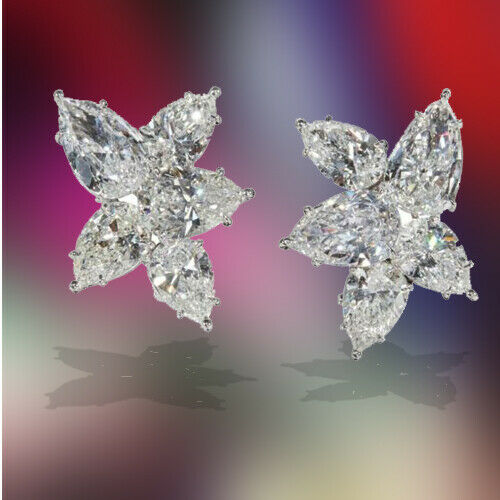 Diamond Cluster Earrings 11.82 carats of colorless white pear shaped diamonds