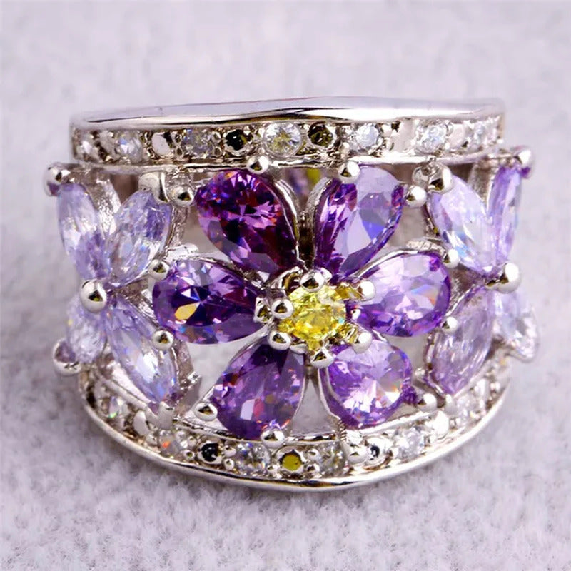 Women'S Flower Jewelry 2*4Mm Pear & round Cut Amethyst & Tourmaline & Citrine &
