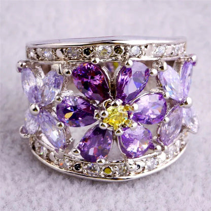 Women'S Flower Jewelry 2*4Mm Pear & round Cut Amethyst & Tourmaline & Citrine &