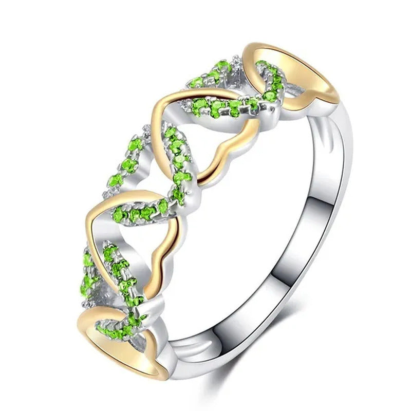 Silver Gold Two Tone Sapphire Ruby Emerald Gemstone Heart Twist Rings for Women