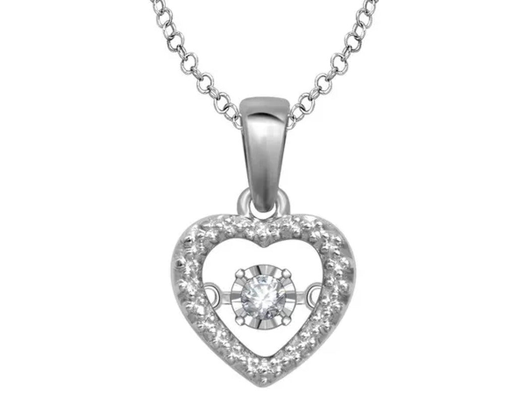 Glittering Stars Diamond Heart Pendant in Sterling Silver with Chain