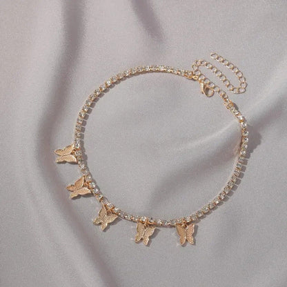 YUNSEABUY Little Butterfly Pendant Full Diamond Choker Necklace for Women Girls