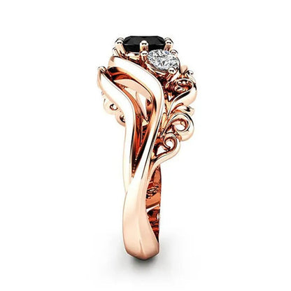 Gorgeous Black Engagement Ring Rose Wedding Bridal Rings