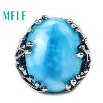 Natural Larimar 925 Silver Rings for Women Blue Larimar Gemstone Man Big Rings F